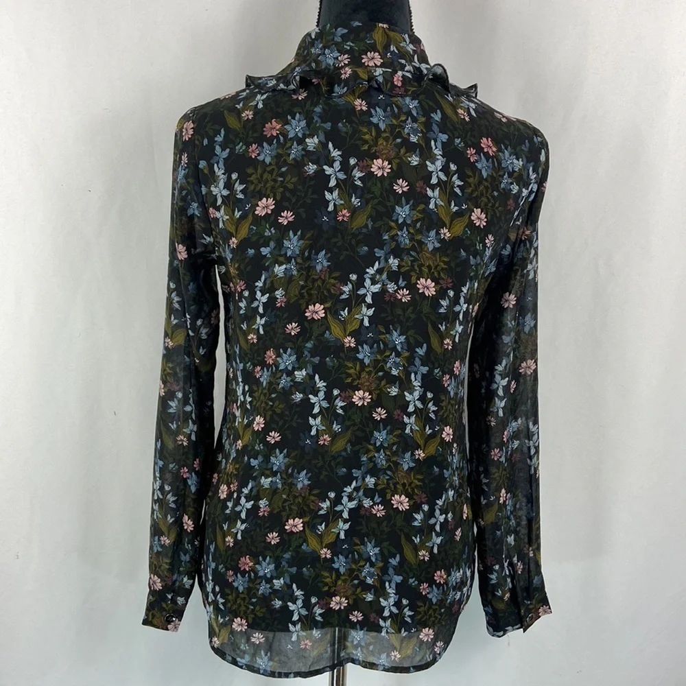 Cabi Sheer Floral Button Down Blouse with Ruffle Collar - Picture 2 of 8